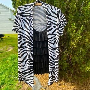Free 2 Luv Zebra Print Plus Size 2X White & Black Short Sleeve Cardigan & Tank